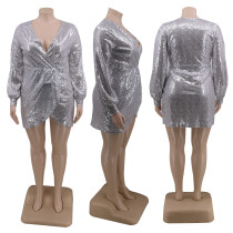 SC Plus Size Sequined V Neck Mini Club Dress CYA-1282