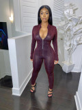 SC Sexy Skinny Long Sleeve Party Lurex Jumpsuits FNN-8548