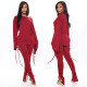 SC Solid Long Sleeve Lace Up Two Piece Pants Set LSL-6394