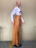 SC Plus Size PU Leather High Waist Belted Wide Leg Pants OD-8392