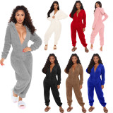 Winter Wram Solid Hooded Plush Jumpsuits TE-4133