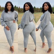 SC Casual Solid Long Sleeve Two Piece Pants Set QY-5219