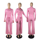 SC Solid Rib Long Sleeve Two Piece Pants Set MYF-171