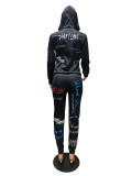 SC Casual Printed Hoodie Pants Two Piece Suits QZX-6173