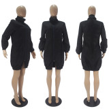 SC Casual Solid Zipper Long Sleeve Mini Dress SHD-9502