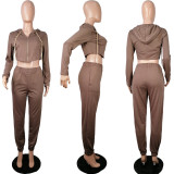 SC Casual Solid Zipper Hoodie Pants Two Piece Sets MIL-180