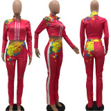 SC Casual Printed Long Sleeve Zipper Two Piece Sets XYKF-9251