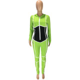 SC Casual Sports Patchwork Hooded Zipper Jumpsuits MEI-9125