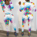 Casual Printed Long Sleeve Stacked Pants 2 Piece Sets TE-4107