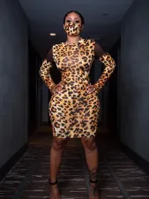 SC Sexy Leopard Mesh Patchwork Bodycon Dress Without Mask WSM-5206