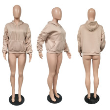 SC Solid Color Plush Puff Sleeve Hoodie Sweatshirts XMF-022