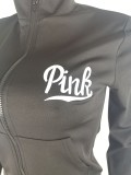 SC Pink Letter Embroidery Zipper Long Sleeve 2 Piece Sets BLI-2186