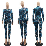 SC Plus Size Casual Camouflage Print Long Sleeve Blouse And Pants Two Piece Set MTY-6236