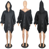 SC Plus Size Casual Loose Zipper Hoodie Dress YIY-5235