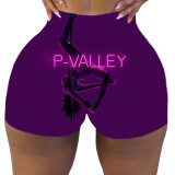 SC Plus Size Sexy P-VALLEY Letter Print Bodycon Shorts SHD-9441