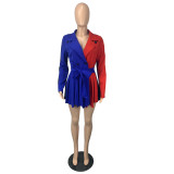 SC Contrast Color Notched Color Pleated Belted Coat ML-7395