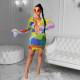 SC Sexy Map Print Lace Up Flare Sleeve Mini Dress CHY-1272