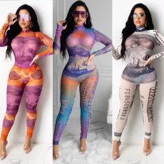 SC Sexy Dollar Print Mesh Long Sleeve Jumpsuits CHY-1287