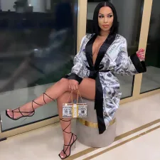 SC Sexy Loose Dollar Print Full Sleeve Nightgown Midi Dress SFY-186