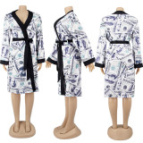 SC Sexy Loose Dollar Print Full Sleeve Nightgown Midi Dress SFY-186