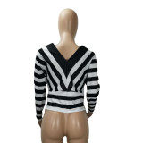 SC Plus Size Casual Striped V Neck Long Sleeve Tops YIY-5230