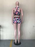 SC Fashion Print Sports Fitness Vest And Shorts Two Piece Set OLYF-6020