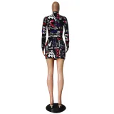 SC Graffiti Printed Long Sleeve Mini Dress TR-1090
