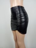 SC Sexy PU Leather Ruched Mini Skirt LSL-6397