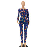 SC Christmas Print Skinny Sexy Buttons Jumpsuit OSIF-20887