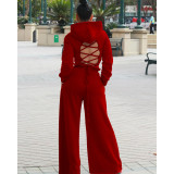 SC Solid Hooded Backless Wide Leg Pants Two Piece Sets MTY-6356