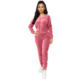 SC Solid Velvet Zipper Hoodies Pants Two Piece Sets XMY-9204