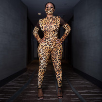 SC Sexy Leopard Mesh Patchwork Jumpsuit Without Mask YD-8320