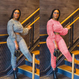 SC Trendy Plaid Print Long Sleeve 2 Piece Pants Set MN-9279