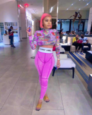 SC Sexy Printed Crop Tops And Pants 2 Piece Sets TK-6136