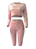 SC Sexy Velvet Long Sleeve Crop Top Cropped Pants Suits SHA-6207