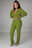 SC Plus Size Solid Color Ruched Short Hoodie And Pants Two Piece Set CQ-089