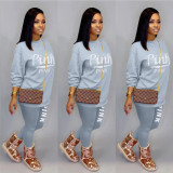 SC Pink Letter Print Casual Long Sleeve 2 Piece Sets OY-6237