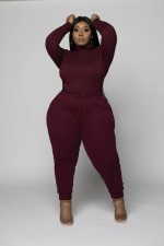 SC Plus Size 5XL Solid Long Sleeve Two Piece Sets WAF-7113