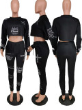 SC Printed Sweatshirts Long Sleeve Crop Top And Pants Two Piece Set ANNF-6020