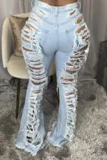 Denim Ripped Hole Flared Jeans Pants LA-3233