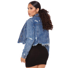 SC Plus Size Denim Ripped Hole Tassel Jacket Coat LX-6038