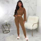 SC Casual Solid Long Sleeve Two Piece Pants Set SMR-9792