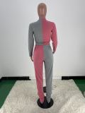 SC Contrast Color High Collar Stacked Pants 2 Piece Suits ARM-8241