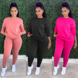 SC Plus Size Fashion Casual Sports Solid Color Sweatshirts Two Piece Set YFS-3615