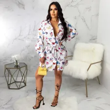 SC Plus Size Butterfly Print Full Sleeve Shirt Dress SMR-9772