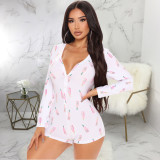 SC Sexy Printed V Neck Long Sleeve Romper SMR-9826