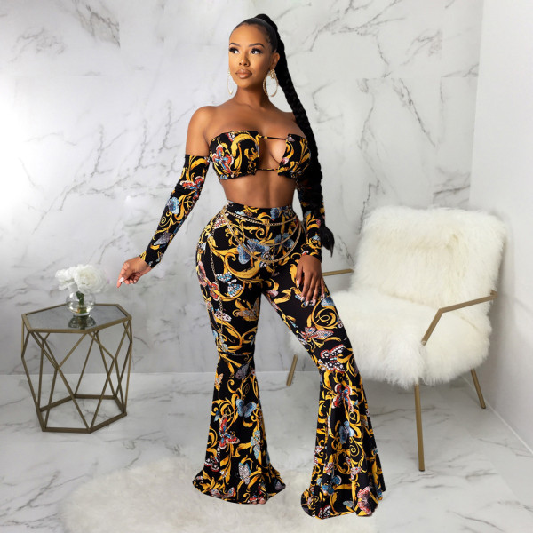 SC Sexy Printed Long Flared Pants Without Chain SMR-9787