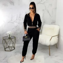 SC Casual Printed Zipper Long Sleeve 2 Piece Pants Set SMR-9808