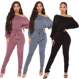 SC Solid Long Sleeve Sashes One Piece Jumpsuits SMR-9869