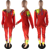 SC Fashion Casual Splash Ink Print V Neck Long Sleeve Jumpsuit YSYF-7265